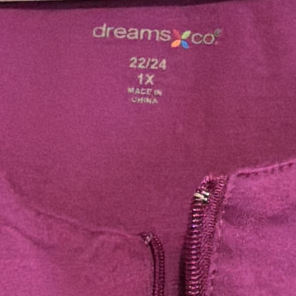 Dreams & Co Women's Purple Solid Zip Front Short Sleeve Long Robe w/ Pockets 1X - Picture 4 of 6
